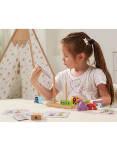 VIGA Układanka Piramidka Roboty + Wzory 8 el.