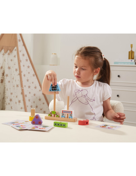 VIGA Układanka Piramidka Roboty + Wzory 8 el.