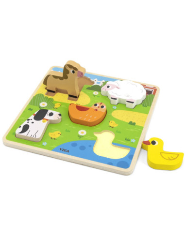VIGA Drewniana Układanka Puzzle Zwierzątka Farma do Dopasowania