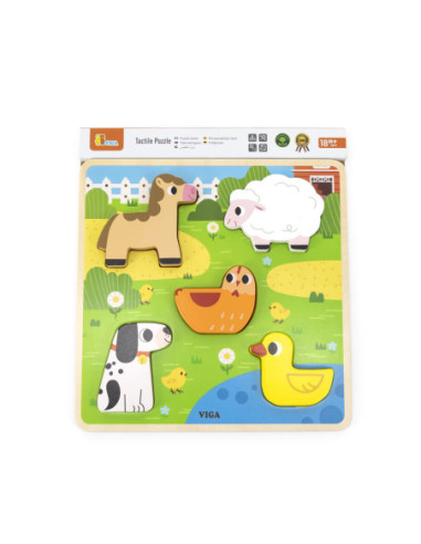 VIGA Drewniana Układanka Puzzle Zwierzątka Farma do Dopasowania