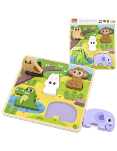 VIGA Drewniana Układanka Puzzle Zwierzątka Las do Dopasowania