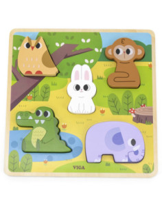 VIGA Drewniana Układanka Puzzle Zwierzątka Las do Dopasowania 2