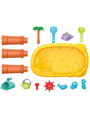 WOOPIE Stolik Wodny 2w1 Piaskownica Statek Piracki 8 akc.