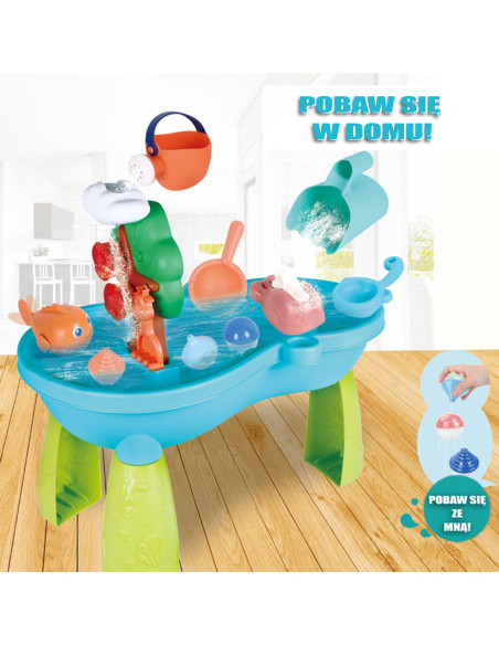 WOOPIE Stolik Wodny 2w1 Piaskownica Wodospad 10 akc.