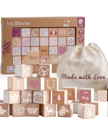 CLASSIC WORLD Drewniane Klocki Pastelowe Układanka Nauka Liczenia Liter Wzorów 29 el.