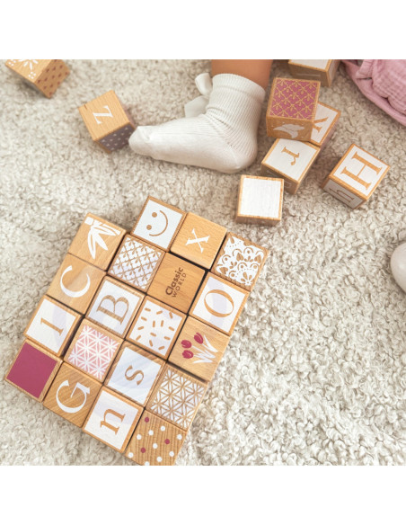 CLASSIC WORLD Drewniane Klocki Pastelowe Układanka Nauka Liczenia Liter Wzorów 29 el.