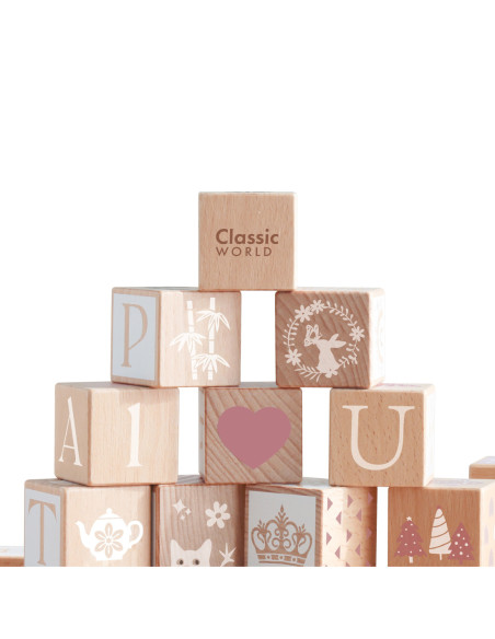 CLASSIC WORLD Drewniane Klocki Pastelowe Układanka Nauka Liczenia Liter Wzorów 29 el.