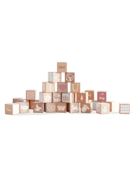 CLASSIC WORLD Drewniane Klocki Pastelowe Układanka Nauka Liczenia Liter Wzorów 29 el.
