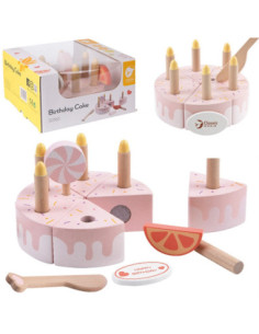 CLASSIC WORLD Wooden Birthday Cake for Cutting Candles Fruits 16 pcs.