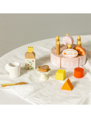 CLASSIC WORLD Drewniany Tort Urodzinowy do Krojenia Świeczki Owoce 16 el.