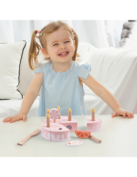 CLASSIC WORLD Drewniany Tort Urodzinowy do Krojenia Świeczki Owoce 16 el.