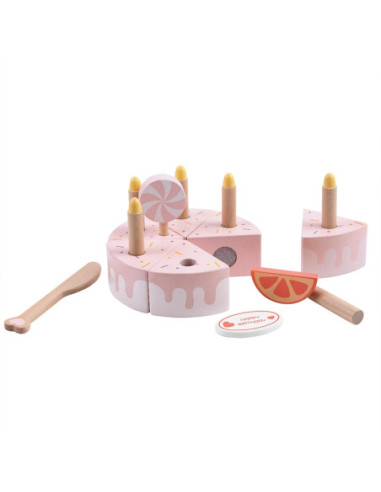 CLASSIC WORLD Drewniany Tort Urodzinowy do Krojenia Świeczki Owoce 16 el.