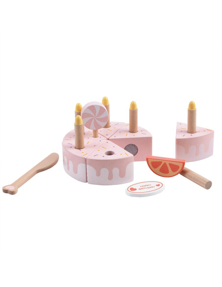 CLASSIC WORLD Drewniany Tort Urodzinowy do Krojenia Świeczki Owoce 16 el.