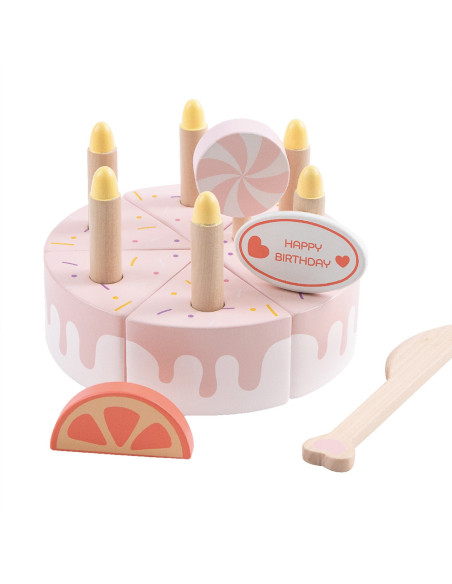 CLASSIC WORLD Drewniany Tort Urodzinowy do Krojenia Świeczki Owoce 16 el.