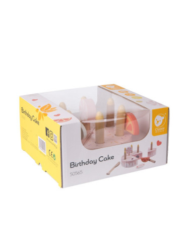 CLASSIC WORLD Drewniany Tort Urodzinowy do Krojenia Świeczki Owoce 16 el.