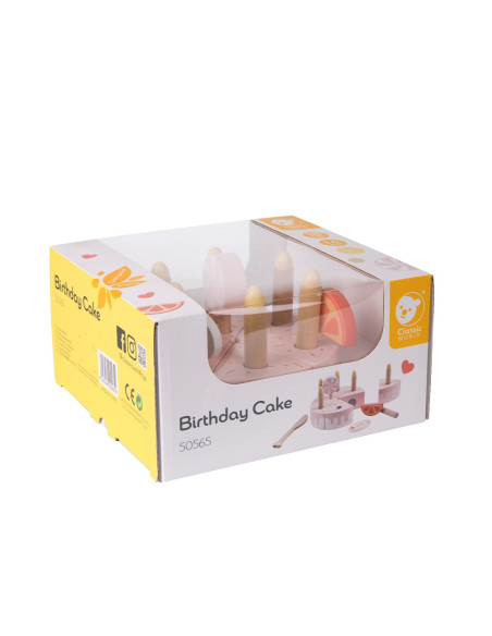 CLASSIC WORLD Drewniany Tort Urodzinowy do Krojenia Świeczki Owoce 16 el.