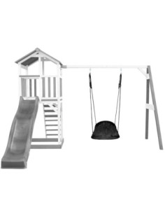 AXI Wooden Playground Gray and White House Slide with Swing