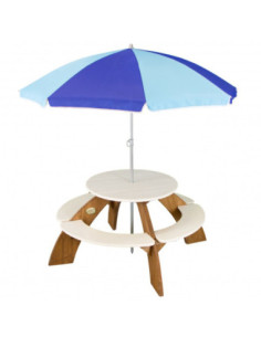 AXI Drewniany Wielofunkcyjny Zestaw Stół Okrągły  + Ławeczki + Parasol