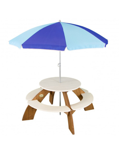 AXI Drewniany Wielofunkcyjny Zestaw Stół Okrągły  + Ławeczki + Parasol