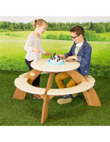 AXI Drewniany Wielofunkcyjny Zestaw Stół Okrągły  + Ławeczki + Parasol