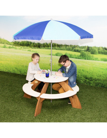 AXI Drewniany Wielofunkcyjny Zestaw Stół Okrągły  + Ławeczki + Parasol