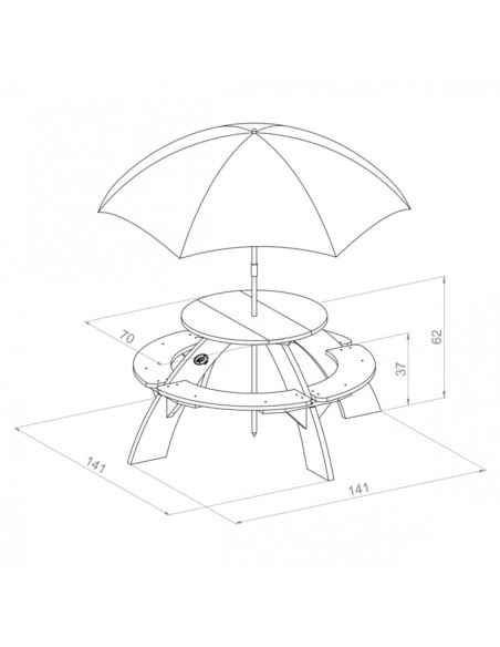 AXI Drewniany Wielofunkcyjny Zestaw Stół Okrągły  + Ławeczki + Parasol