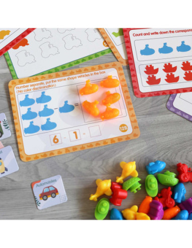 WOOPIE Zestaw Edukacyjny Nauka Liczenia Sortowanie Kolorów Pojazdy 84 el.