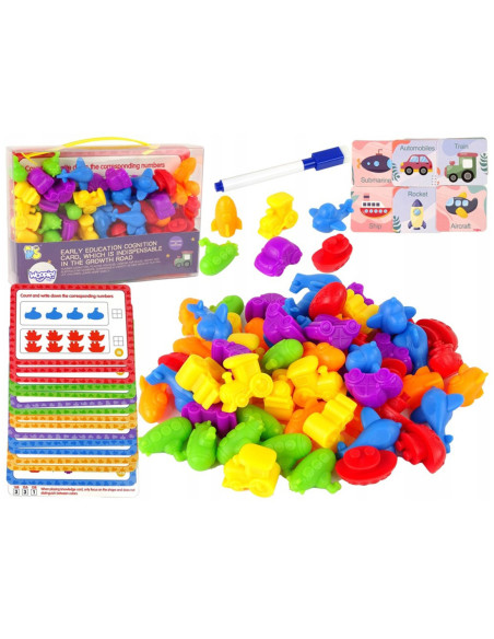 WOOPIE Zestaw Edukacyjny Nauka Liczenia Sortowanie Kolorów Pojazdy 84 el.