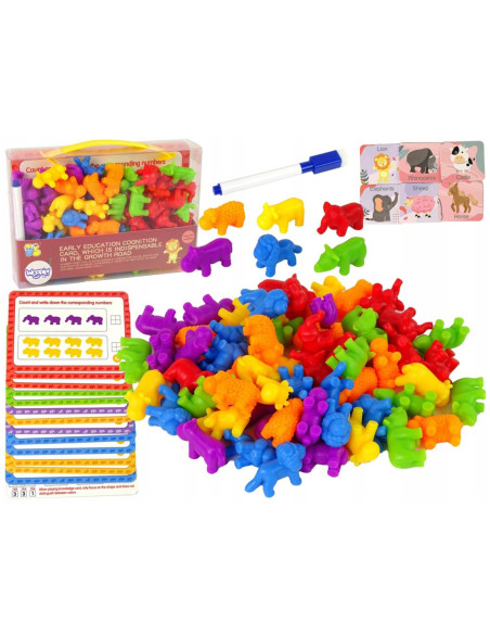 WOOPIE Zestaw Edukacyjny Nauka Liczenia Sortowanie Kolorów Zwierzęta 84 el.
