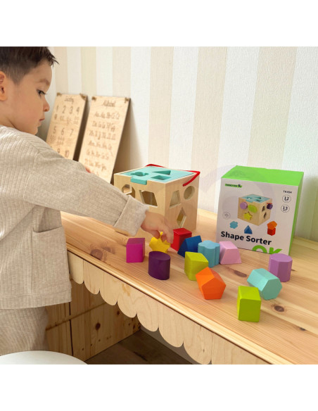 TOOKY TOY Drewniany Sorter Kolorowa Kostka z Kolorowymi Wzorami 13 el.
