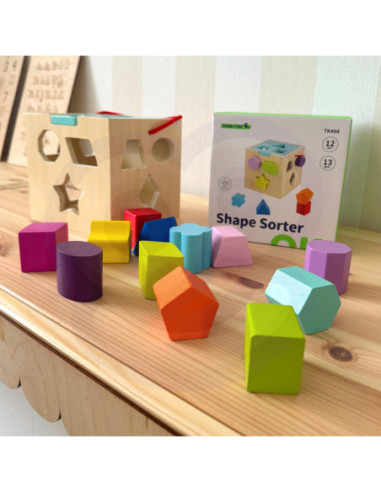 TOOKY TOY Drewniany Sorter Kolorowa Kostka z Kolorowymi Wzorami 13 el.