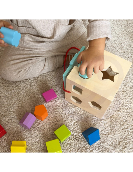 TOOKY TOY Drewniany Sorter Kolorowa Kostka z Kolorowymi Wzorami 13 el.