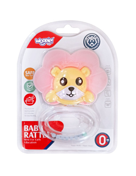 WOOPIE Zabawka Sensoryczna 2w1 Grzechotka Gryzak Lew