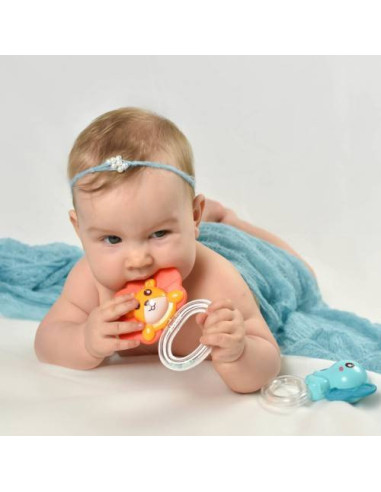 WOOPIE Zabawka Sensoryczna 2w1 Grzechotka Gryzak Lew