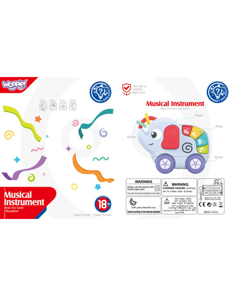 WOOPIE BABY Zabawka Sensoryczna Muzyczna dla Niemowląt Słonik