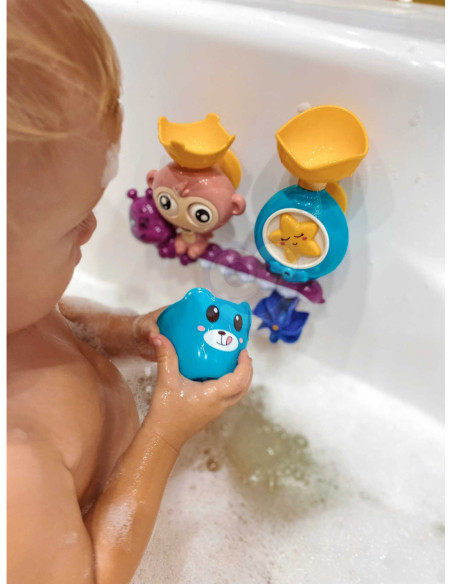 WOOPIE Małpka Zabawka Wodna do Kąpieli Gąsienica Gwiazdka Kołowrotek Przelewowa + Kubeczek