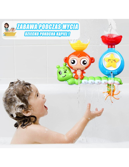 WOOPIE Małpka Zabawka Wodna do Kąpieli Gąsienica Gwiazdka Kołowrotek Przelewowa + Kubeczek