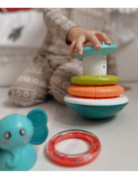 WOOPIE Piramida Wieża Interaktywna Słonik z Obręczami Grzechotka