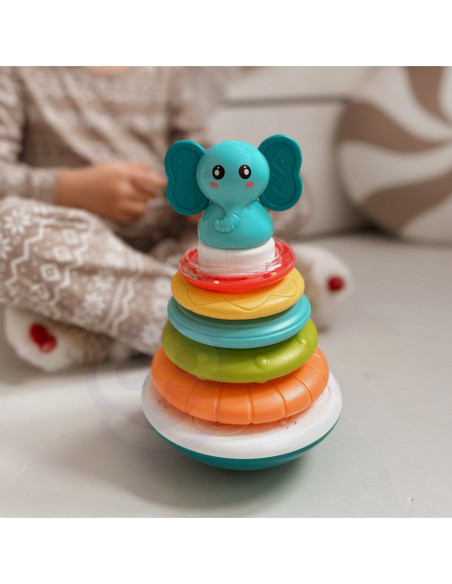 WOOPIE Piramida Wieża Interaktywna Słonik z Obręczami Grzechotka
