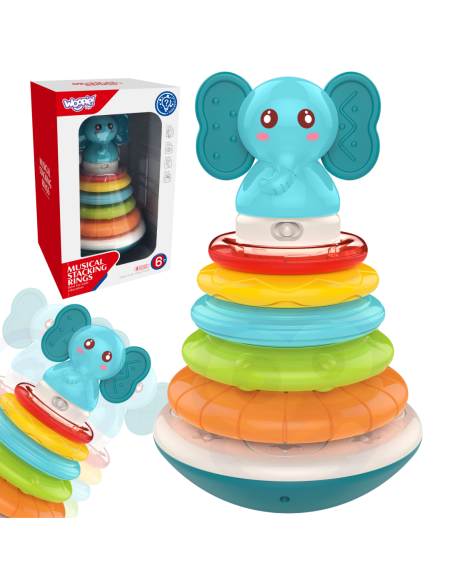 WOOPIE Piramida Wieża Interaktywna Słonik z Obręczami Grzechotka