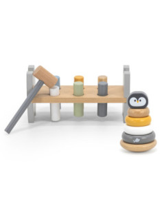 VIGA PolarB Zestaw Drewniana Piramidka + Przebijanka z Młoteczkiem Pingwinek Montessori 2