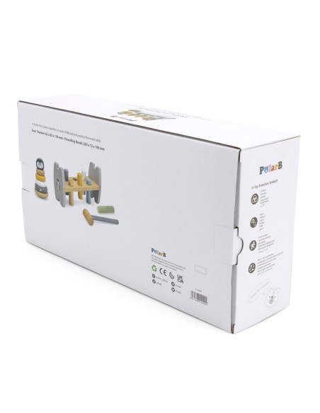 VIGA PolarB Zestaw Drewniana Piramidka + Przebijanka z Młoteczkiem Pingwinek Montessori