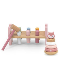 VIGA PolarB Zestaw Drewniana Piramidka + Przebijanka z Młoteczkiem Lisek Montessori 2