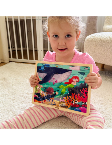 VIGA Drewniane Puzzle Układanka 24 el. Sekrety Morza