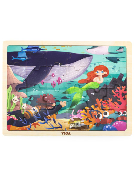 VIGA Drewniane Puzzle Układanka 24 el. Sekrety Morza