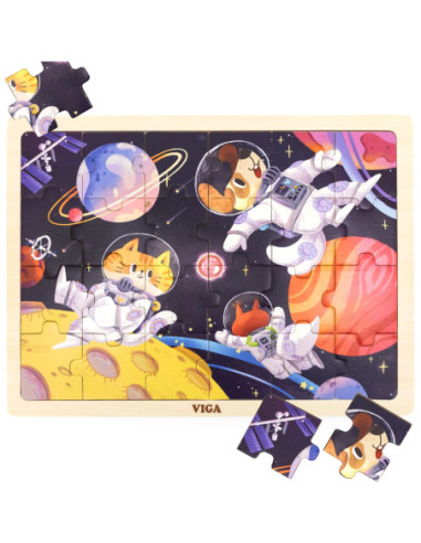 VIGA Drewniane Puzzle Układanka 24 el. Kosmiczna Przygoda