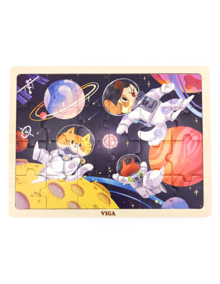 VIGA Drewniane Puzzle Układanka 24 el. Kosmiczna Przygoda