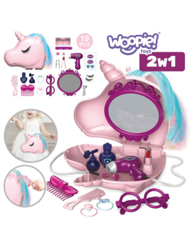 WOOPIE Toaletka dla Dziewczynki 2w1 Salon Piękności w Torebce Jednorożec