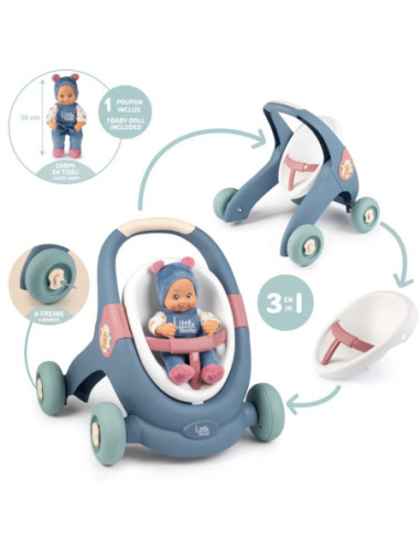 Smoby Little Chodzik Pchacz 3w1 Wózek dla Dzieci + Lalka Bobas