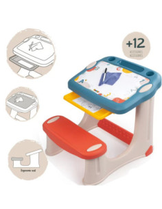 SMOBY Table with Drawing Board, Desk with Bench + 12 Accessories